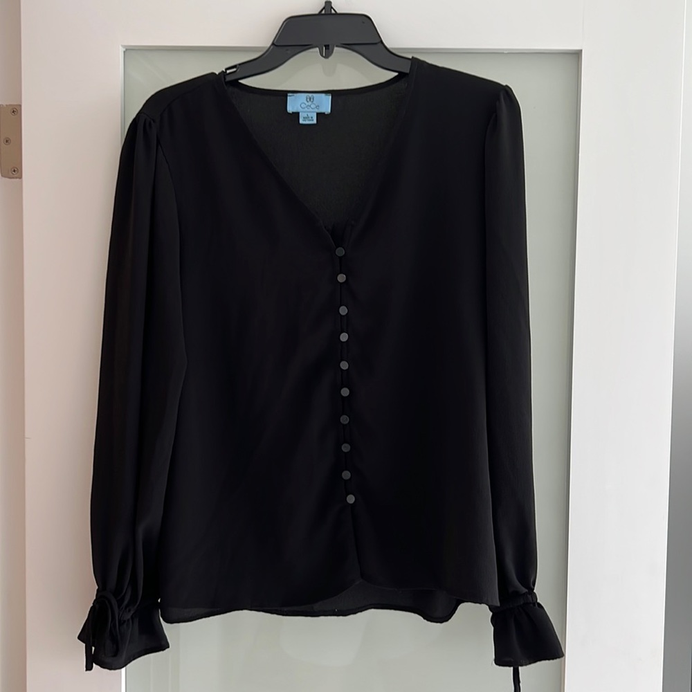 Sweet romantic black ultra lightweight polyester top by “Cece” In size Large.